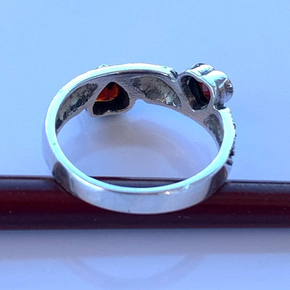 Garnet Hearts, Marcasite and Silver Ring ~ Size 6 - Picture 6 of 7